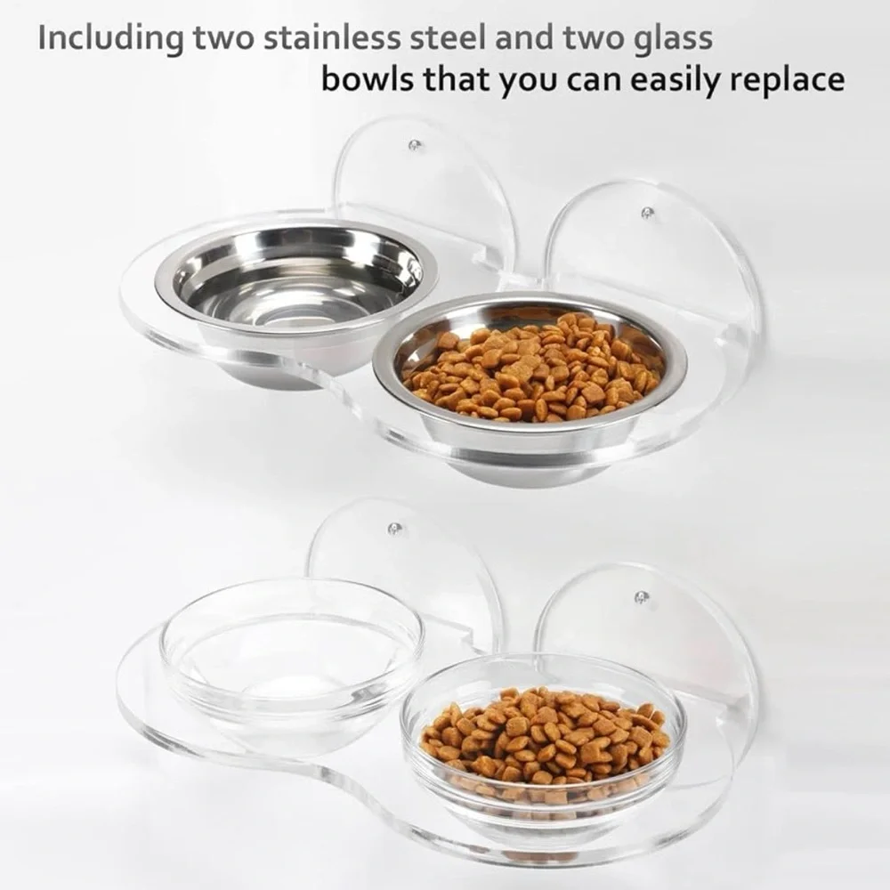 clear acrylic wall mounted pet feeder bowls minimalist elevated feeding set